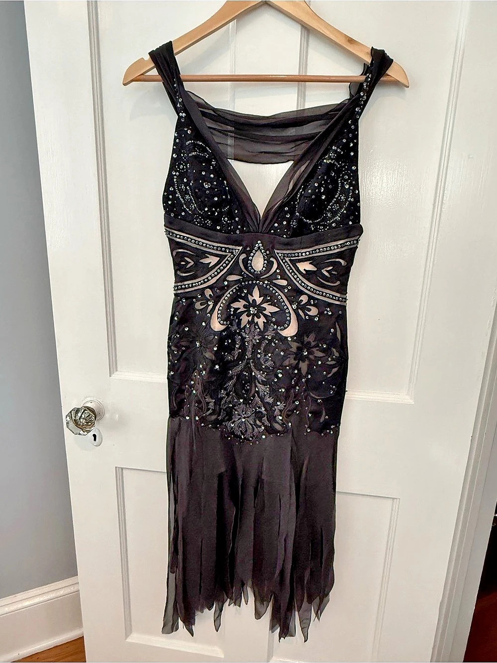 Mandalay Black Silver Beaded Sequin Short Mini Evening Dress $1699 NWT Size 4